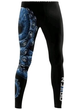 Raven Fightwear Mens 2XL Black & Blue Kraken‎ Spats Leggings Performance BJJ MMA